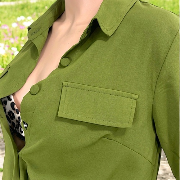 La Diosa Olive Green Tie Front Cropped Top 2-Piece Pant Set - Picture 9 of 16